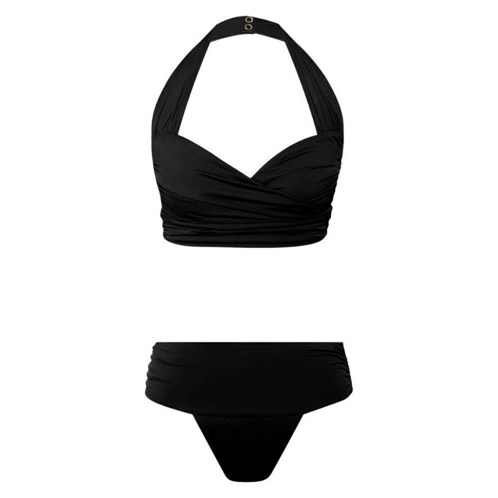 Balmain Paris Women's Black Beachwear Top High Waist Bottom Bikini Size 38